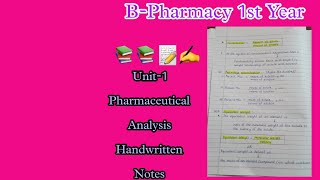 B- Pharmacy 1st Year Unit-1 Pharmaceutical Analysis Handwritten Notes 📝📖📚