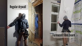 Hanging drywall and Fermacell fibre boards on the walls. DIY. Bathroom/kitchen renovation/Part 12