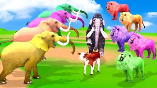 Five Elephants Vs Zombie Lions Fight - Giant Lions Attack Cow Cartoon Saved by Woolly Mammoth New