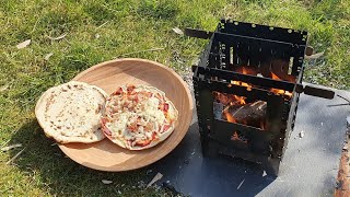 Flat Bread Pizza Cooked on a Bushbox Hobo Stove.