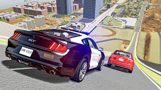 BeamNG Drive Crazy Cars Landing From The Ski Jump To The City Streets - Cars Crashes & Fails