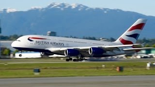 THE FIRST British Airways AIrbus A380-841 [G-XLEJ] Landing in Vancouver (YVR)