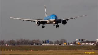 KLM Boeing 777-200ER landing RW18R at schiphol airport