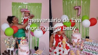 7° mesversário de Eva tema Moranguinho baby/simples e lindo