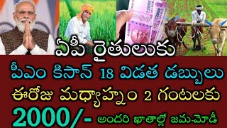 ఏపీ రైతులకు పీఎం కిసాన్ 18విడత 2000 ఈరోజే డబ్బులు జమ|pm kisan 18th instalment Telugu 2024|modi|cbn|