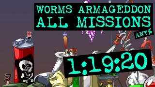 Worms Armageddon (PC) - All Missions Any% speedrun in 1:19:20 (my first sub-1h 20 run!)