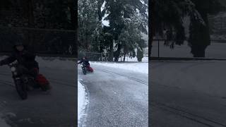 mini motorcycle riding in snow