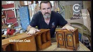 1890's oak humidor in the form of a minature safe and an oak desk tidy restored