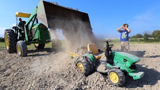 Playing in the dirt with tractors to stop water and mud | Tractors for kids