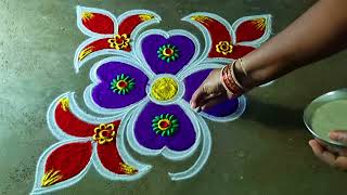 Diwali Special Rangoli  flower Design 🌻 3*1 deepavali  Festival 🌻  traditional diya pandaga muggulu