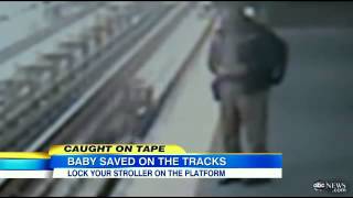 Stroller Falls on Subway Tracks, Toddler Safe Caught on Tape