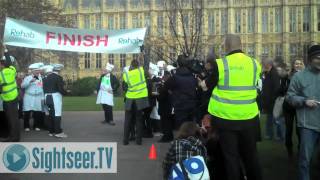 British Politicians and Reporters in funny Pancake Races in London