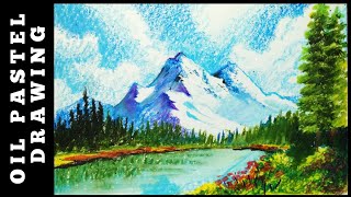 Landscape drawing with OIL pastels - beginners - OIL PASTEL DRAWING - Scenery Drawing