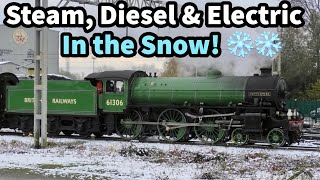 DOUBLE STEAM, 87002, DELTIC Shunt & More LOCOS in the SNOW at Crewe 19/11/24