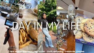 vlog: day in my life | new apartment tour, out to eat, thrift shopping, insomnia cookies