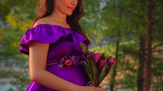 Our first photo and video project Maternity dress and flower accessories Family photoshoot