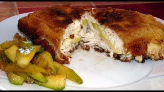 Cocina fácil - Pechuga de pollo empanada con relleno de queso y calabacín