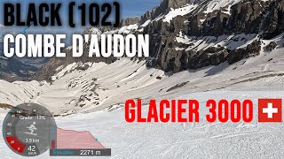 [4K] Skiing Glacier 3000, Black Piste Combe d'Audon 102 Round Trip, Vaud Switzerland, GoPro HERO10