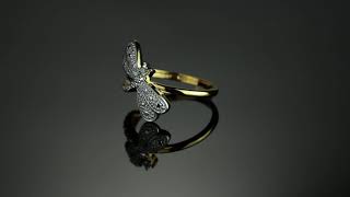 Diamond Accent 18k Gold Over Sterling Silver Dragonfly Ring