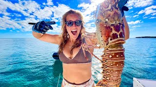 We're BACK! MONSTER Lobster Catch Clean Cook Living on our Boat in The Bahamas!