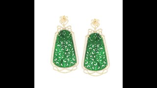 7.45 Ct Jade 4.06 Ct Diamond  Earrings in 18K Yellow Gold