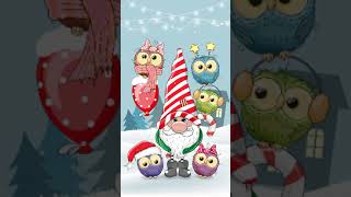 New Year winter cute dwarf colored owl Animated