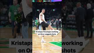 Kristaps Porzingis Working on One-Legged Shots Pregame