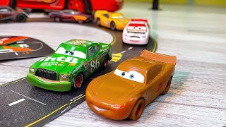 Looking For Disney Pixar Cars : Lightning McQueen, Chick Hicks, Jackson Storm, King Dinoco, Mater