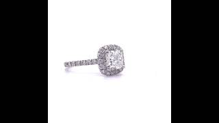 1.30 Carat Princess Diamond Halo Pavé Engagement Ring in 14k White Gold