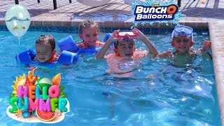 WATER BALLOON CHALLENGE  || KIDS POPPING BALLOONS AND FUN DAY AT THE POOL.