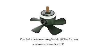 Ventilador de teto para acampamento 8000mA com controle remoto USB recarregável com lâmpada LED