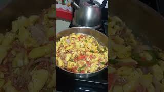 cooking ackee and salt fish with dumpling banana and sweet yam