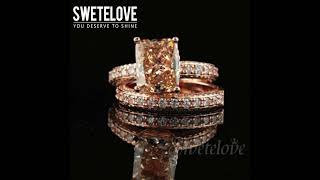 Handmade 4ct Stunning Rose Gold Radiant Cut Halo Engagement Ring Set