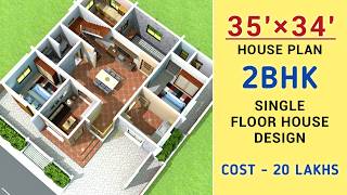 35x34 House Design with 2 Bedrooms and Car Parking #home #house #ghar