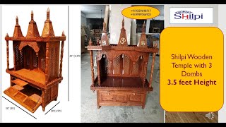 #YT48 Handcarved Wooden Temple Gopuram & Bells Wooden Madir Puja Ghar Delivery Anywhere in the World