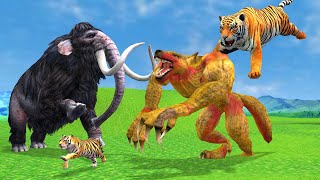 Giant Zombie Wolf Vs Mammoth Elephant Tiger Fight | Woolly Mammoth Rescue Baby Tiger From Were Wolf