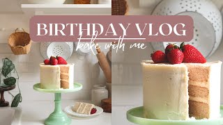 BIRTHDAY VLOG 🎂 strawberry birthday cake from scratch bake with me + book haul!