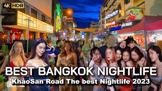 🇹🇭 4K HDR | Night Walk in KhaoSan Road | The best Bangkok Nightlife 2023