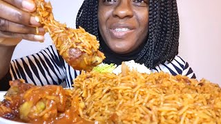 ASMR NIGERIAN PARTY JOLLOF RICE MUKBANG | CRUNCHY LETUCE | FRIED CHICKEN | EATING SOUND