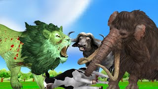 Zombie Lion vs Giant Bull Cartoon Cow Saved By Elephant Mammoth From Lion Giant Animals Fights