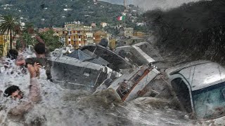 Italy : Spectacular floods. Sardinia is swept away by torrents of water.destroyed houses