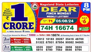 Nagaland State Dear Finch Monday Weekly Lottery 05-08-2024 At 8:00 PM Today Result Live