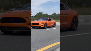 Dodge challenger hellcat vs ford 5.0 mustang car meet exit exhaust system sounds who is best