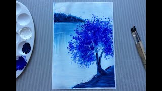 Рисуем ватными палочками дерево цвета индиго с детьми от 5 лет| Blue tree painting. For children 5rs