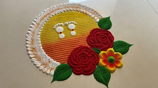 Rangoli design using COMB/ simple design for festivals/ laxmi charan rangoli/ daily rangoli