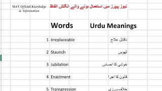 30 Words used in NewsPaper with Urdu Translation