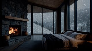 Snow storm sleep sounds & fireplace | Winter | Perfect for a winter night's sleep