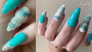 Green Sea SHELL NAIL ART using Builder Gel Stars from the Stars