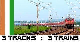 3 trains on 3 tracks simultaneously on Indian Railways