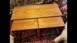 Furniture restoration and modification - nested tables converted to a single table and shelf.